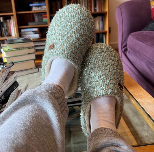 Ladies Seafoam Glitter Slippers