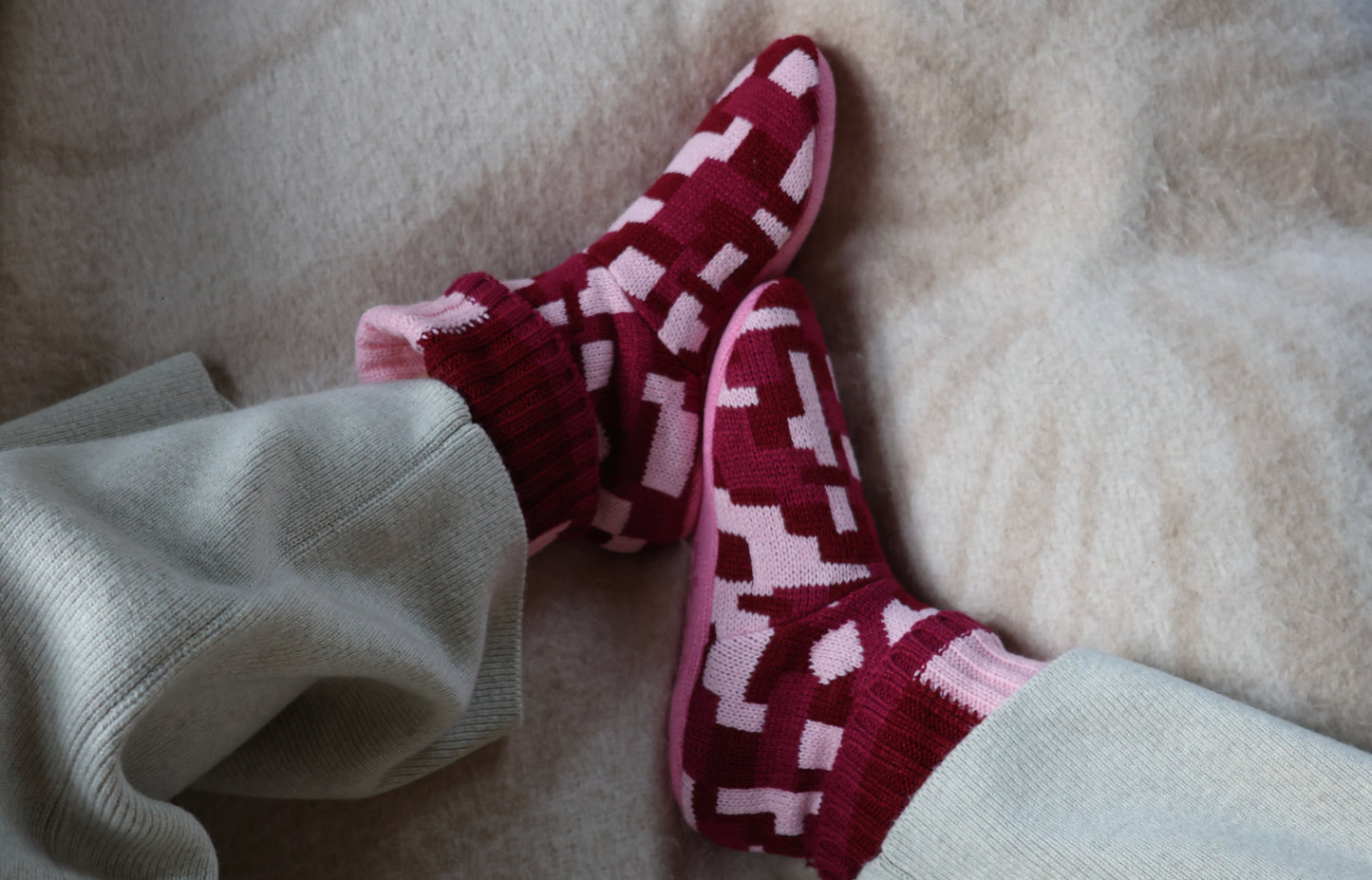 Ladies Pink Patchwork Booties