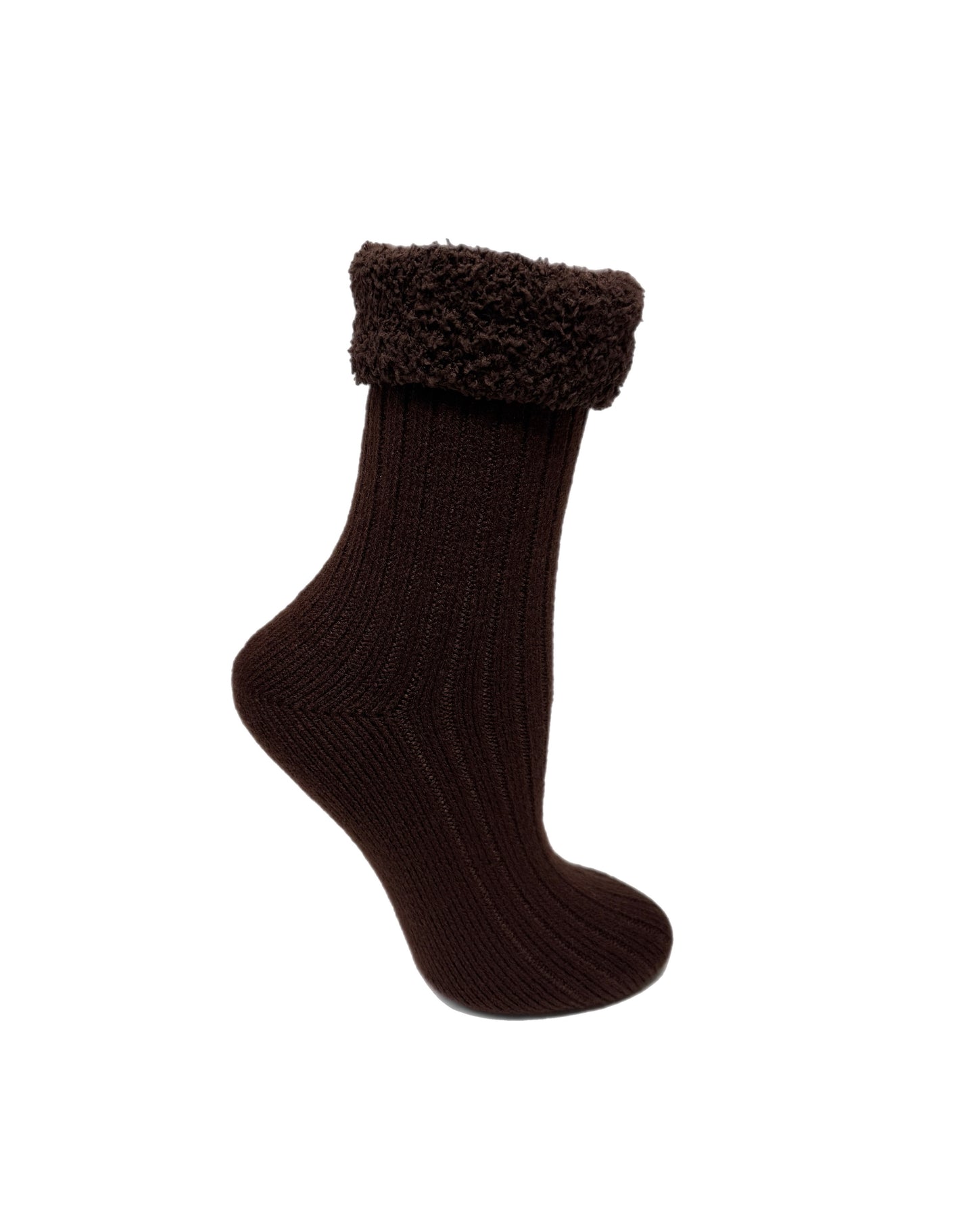 Ladies Plain Chocolate Fluffy Socks