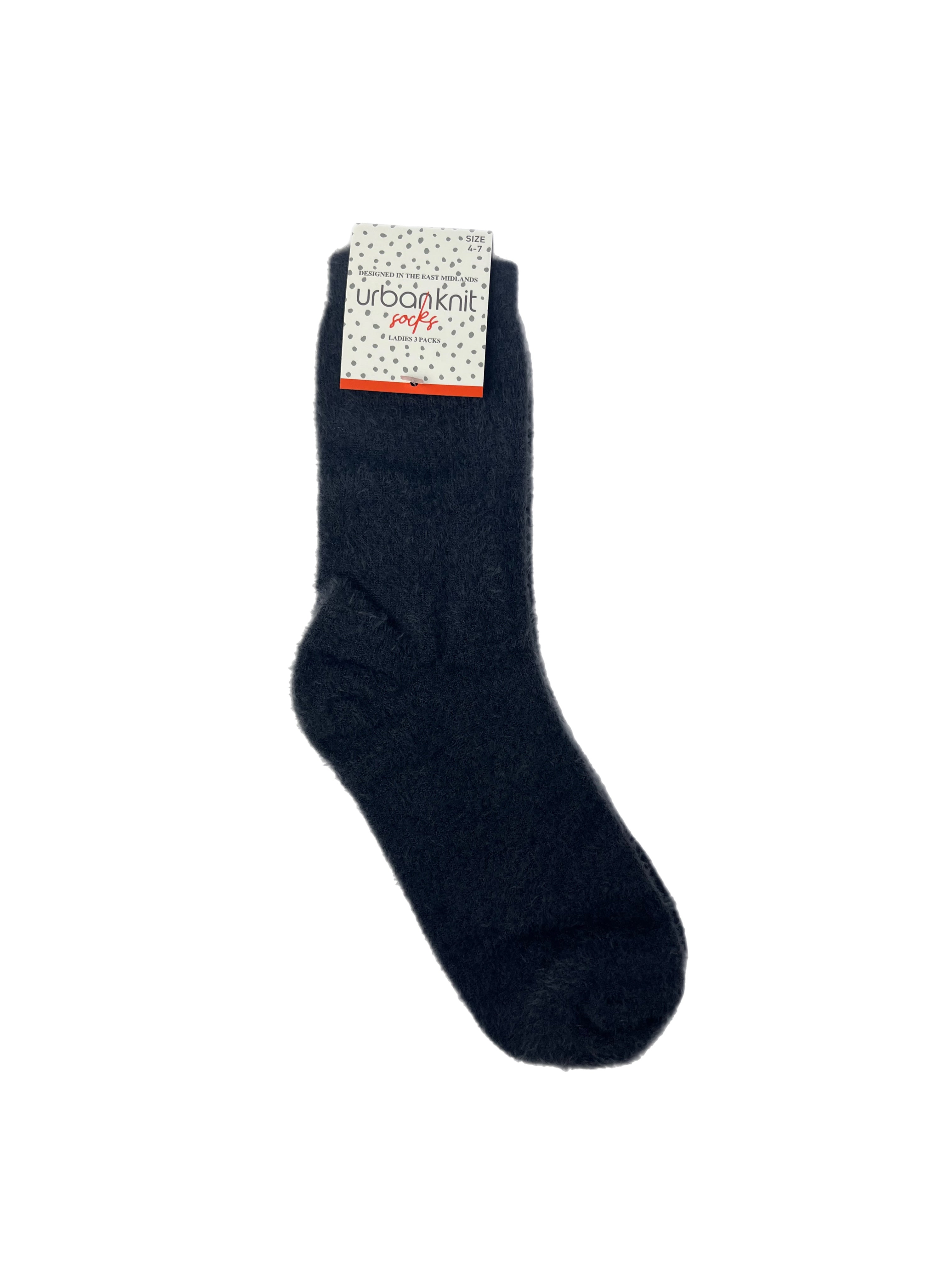Ladies Fluffy Navy Sock – Urban Knit